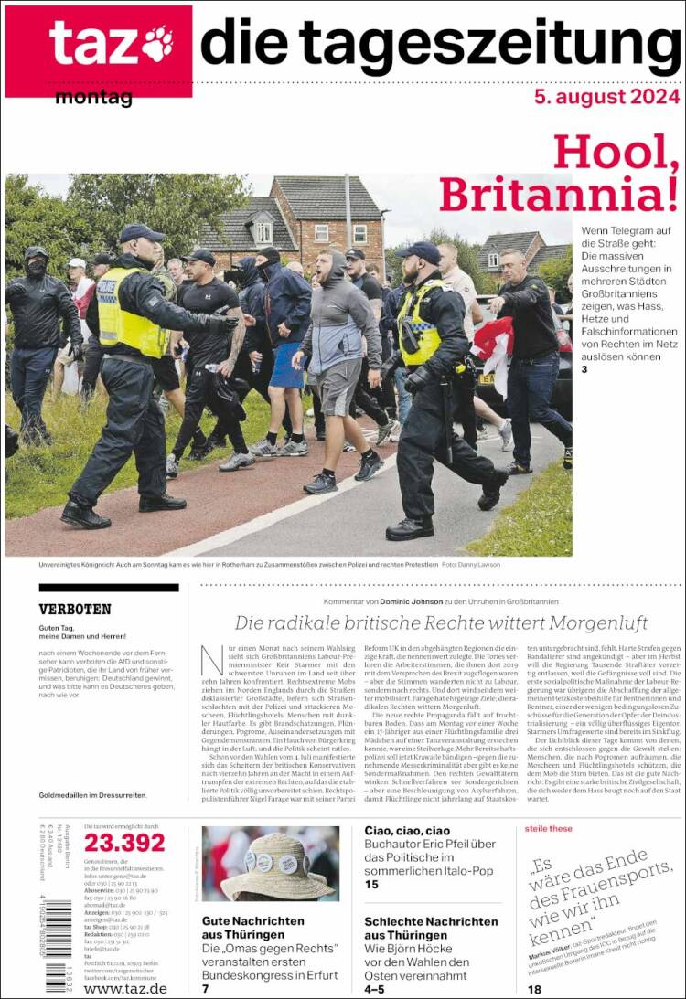 Portada de Die Tageszeitung (Alemania)