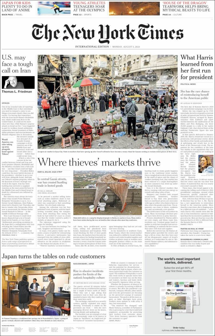 Portada de International New York Times (Europa)