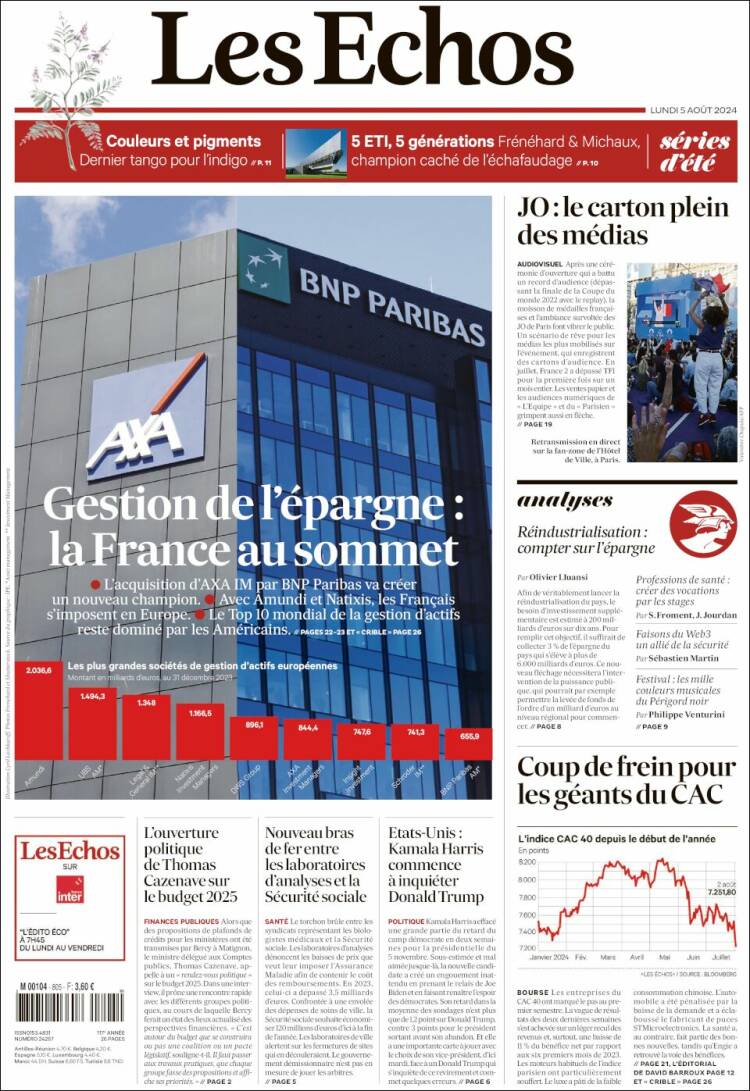 Portada de Les Echos (Francia)