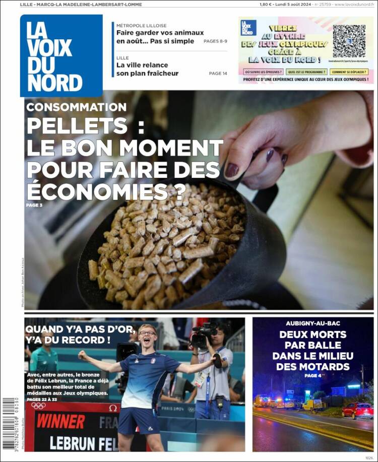 Portada de La Voix du Nord (Francia)