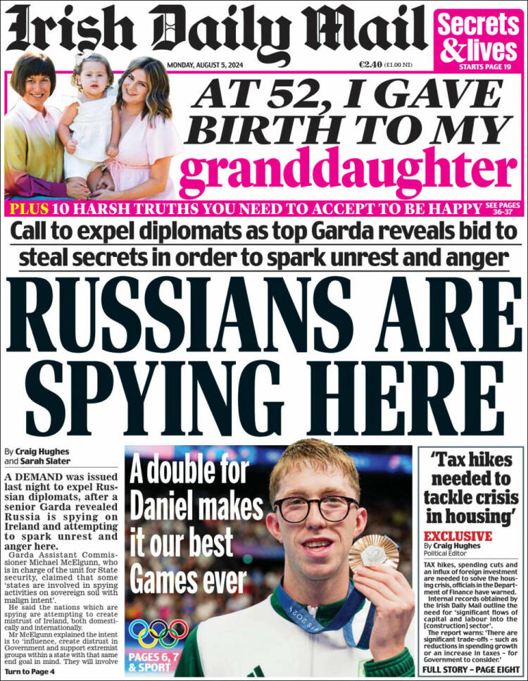 Portada de Irish Daily Mail (Irlanda)