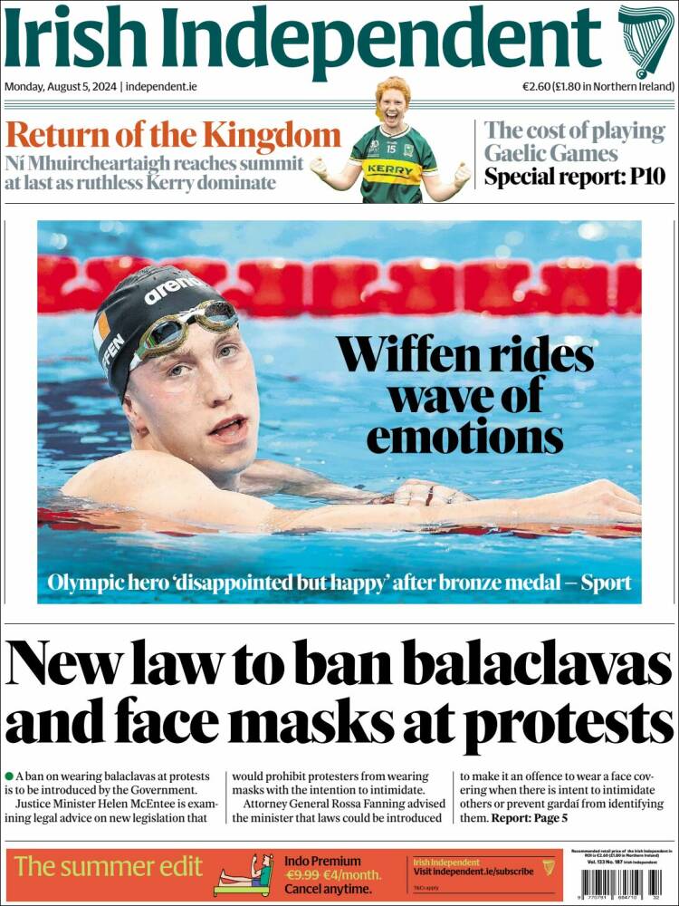 Portada de Irish Independent (Irlanda)