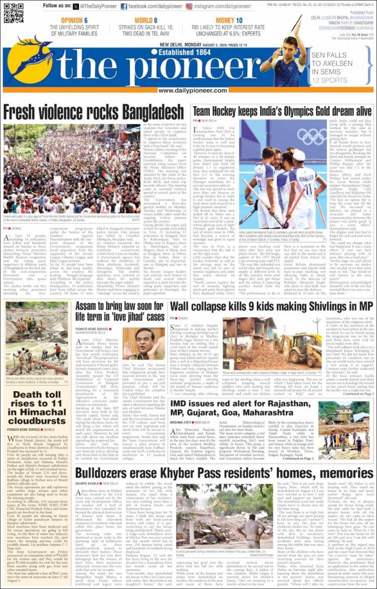 Portada de The Pioneer (India)