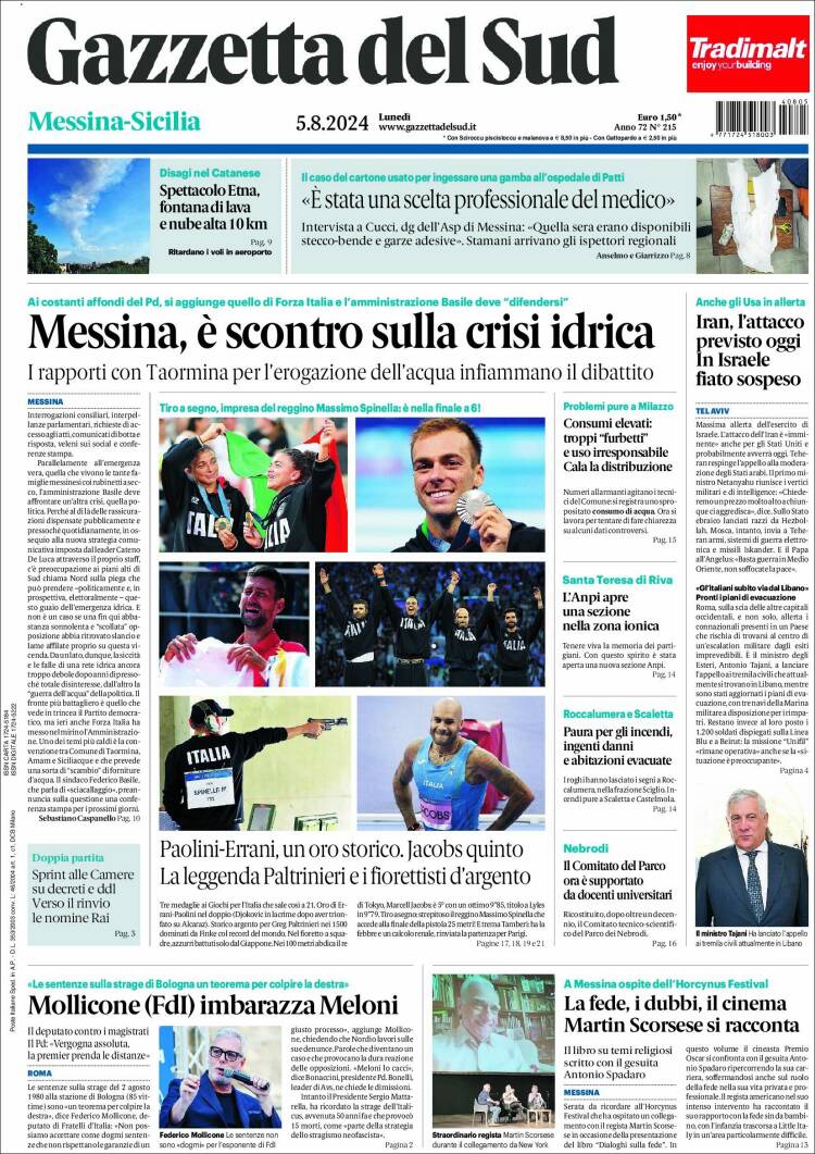 Portada de Gazzetta del Sud (Italia)