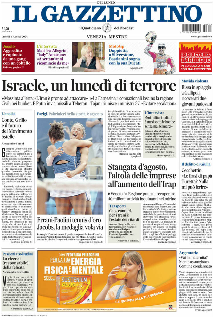 Portada de Il Gazzettino (Italia)