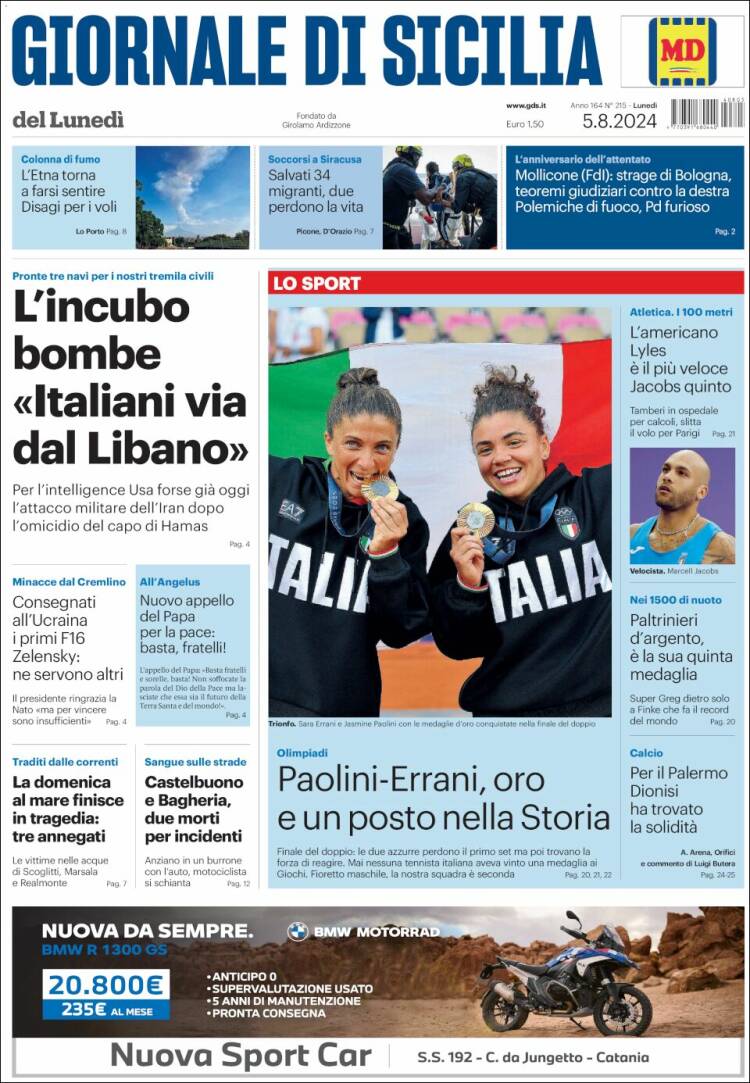 Portada de Giornale di Sicilia (Italia)