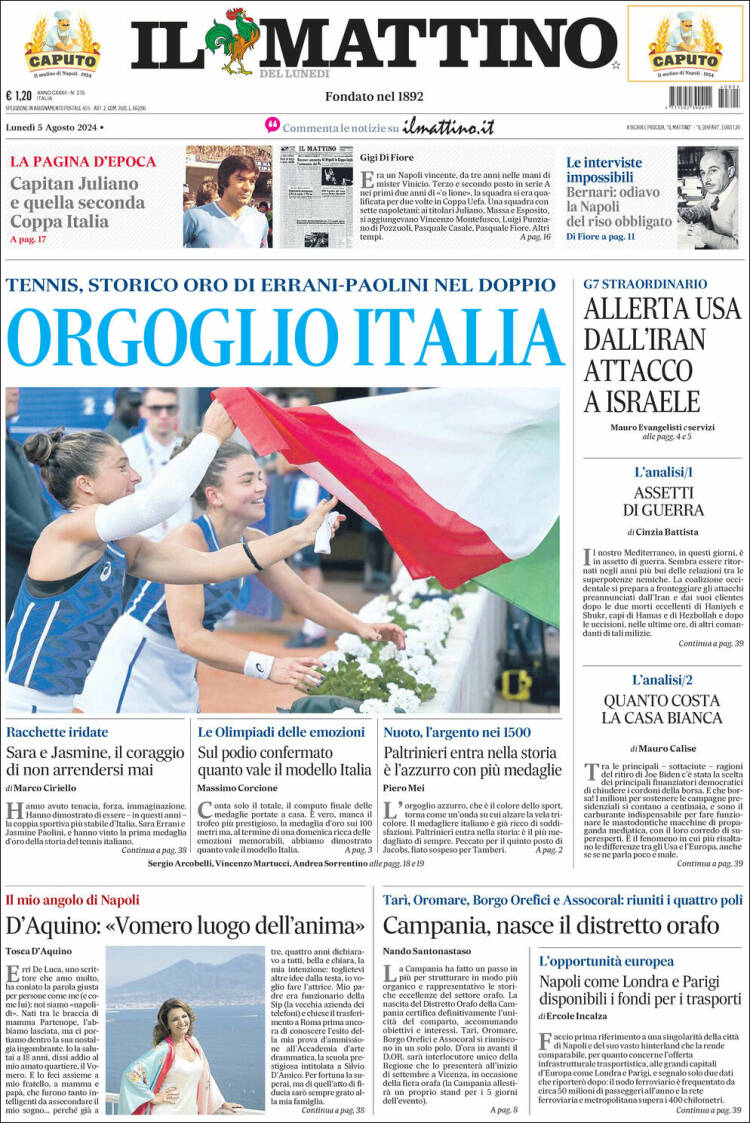 Portada de Il Mattino (Italia)