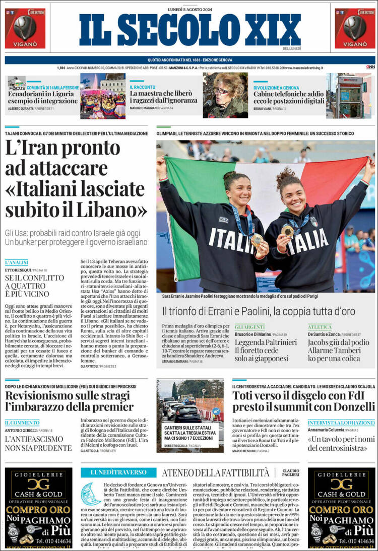 Portada de Il Secolo XIX (Italia)