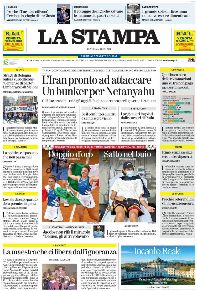 Portada de La Stampa (Italia)