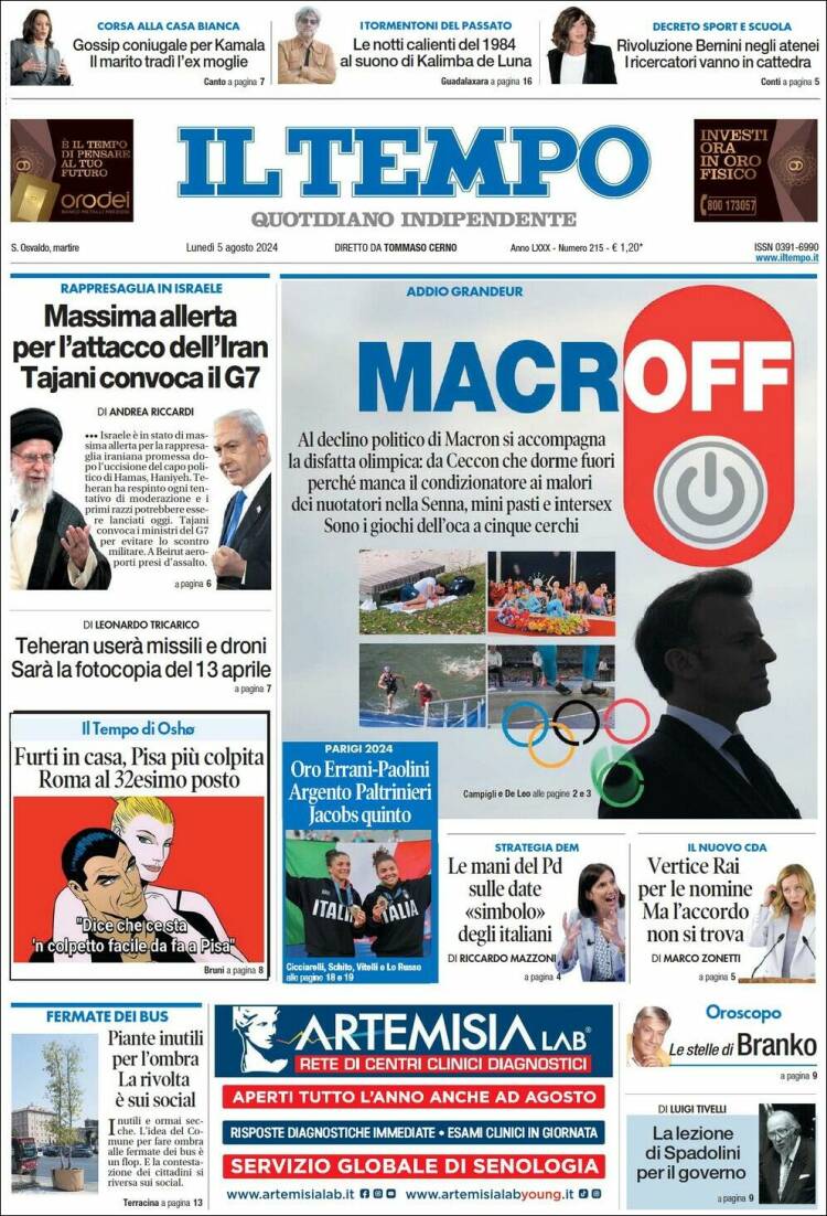 Portada de Il Tempo (Italia)