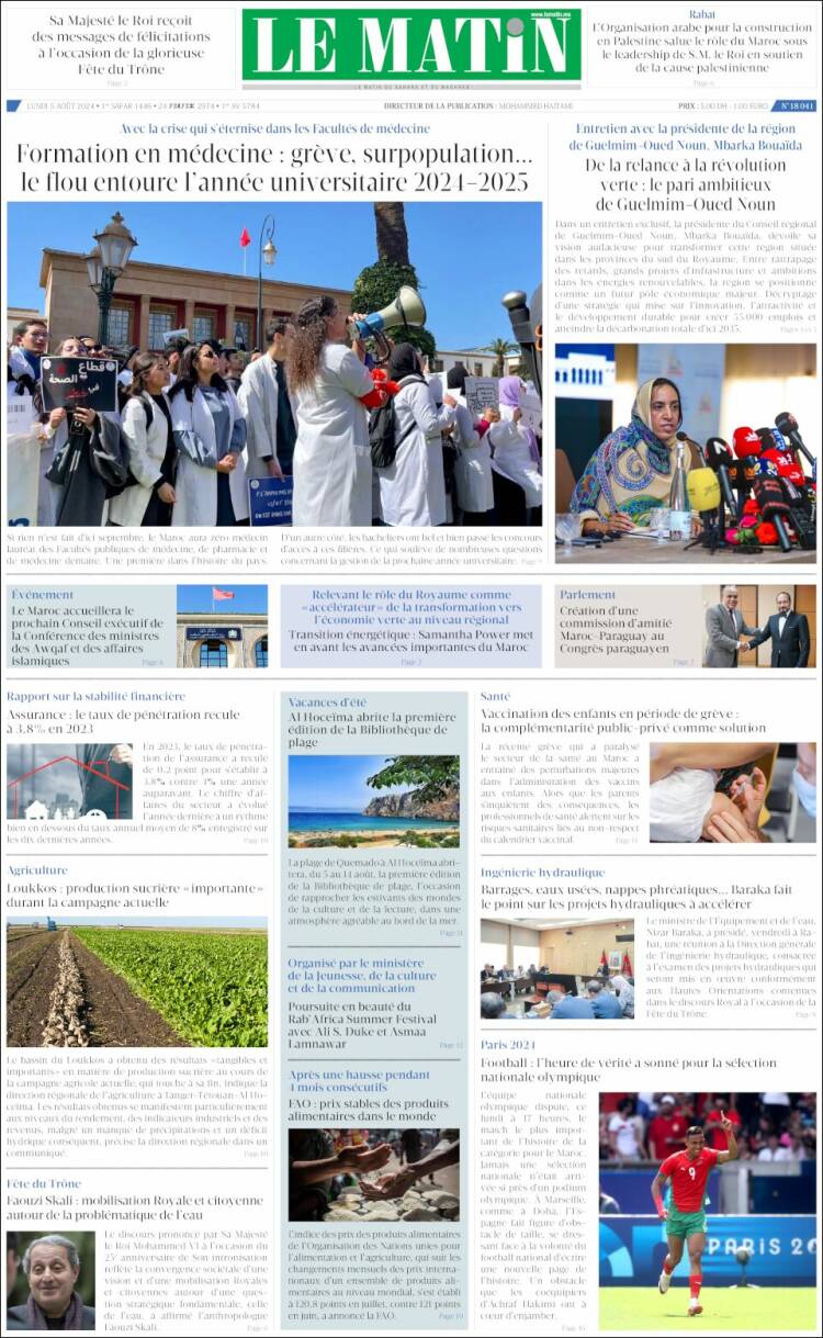 Portada de Le Matin (Marruecos)