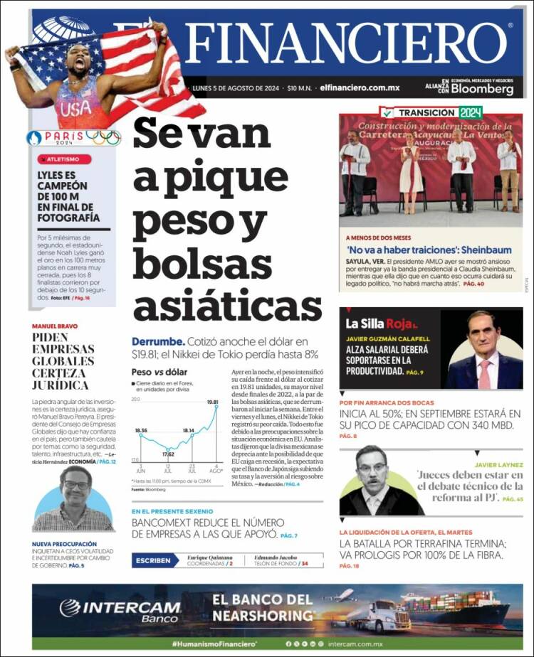 Portada de El Financiero (M&eacute;xico)