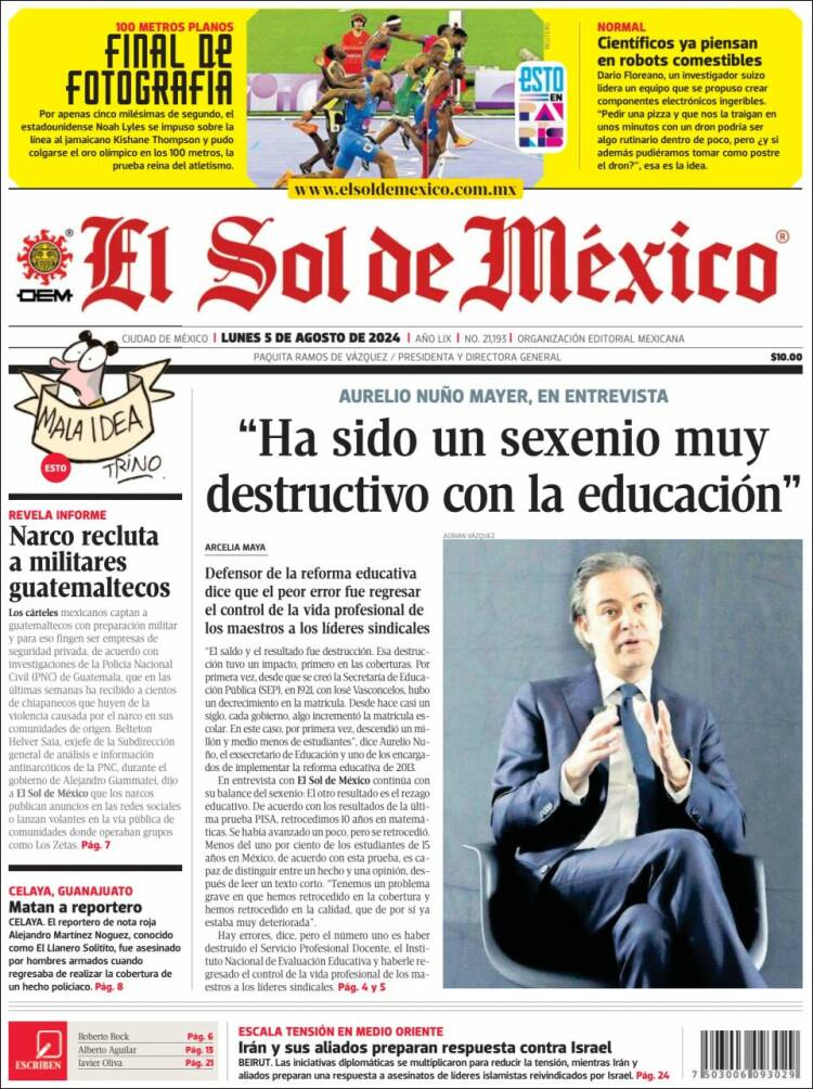 Portada de El Sol de México (M&eacute;xico)