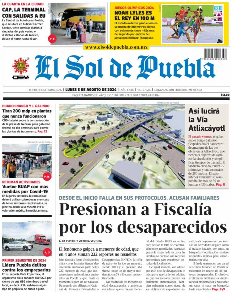 Portada de El Sol de Puebla (M&eacute;xico)