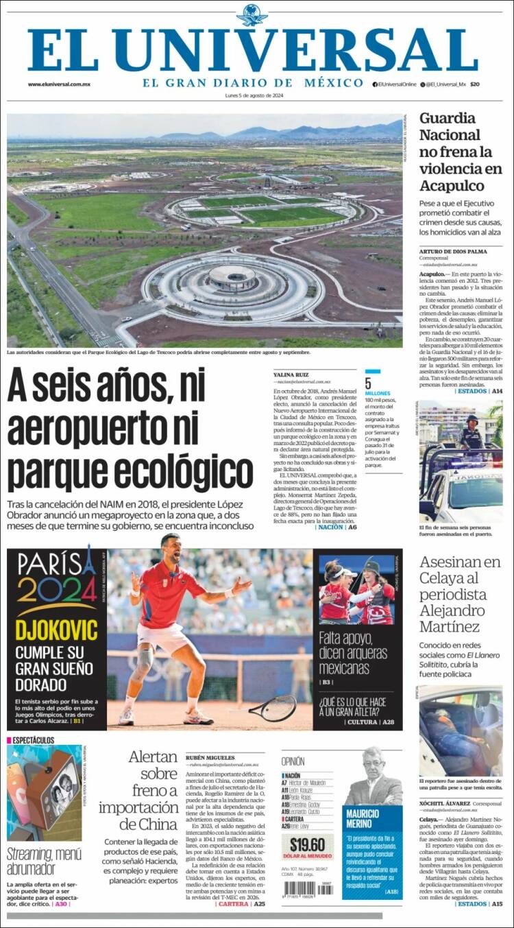 Portada de El Universal (M&eacute;xico)