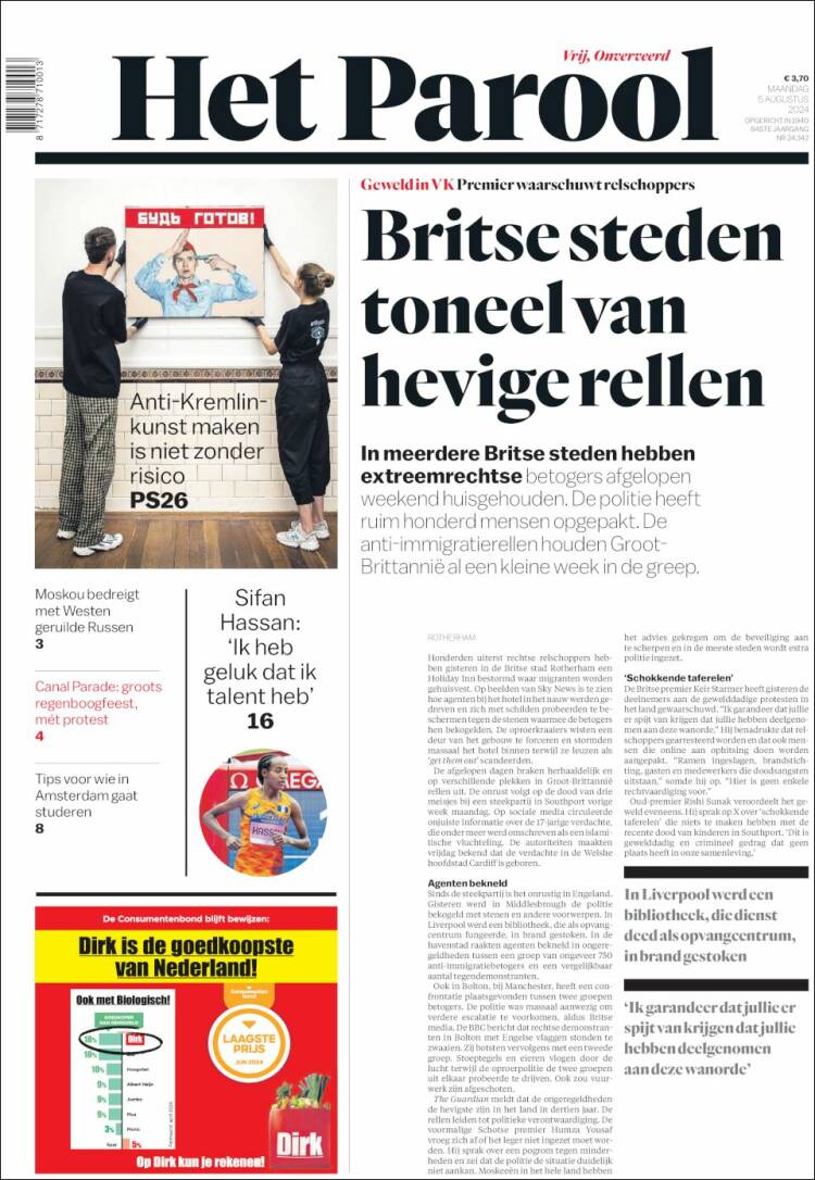 Portada de Het Parool (Países Bajos)