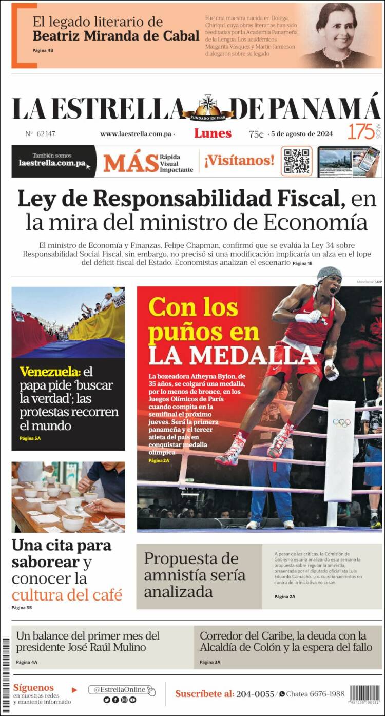 Portada de La Estrella de Panamá (Panam&aacute;)