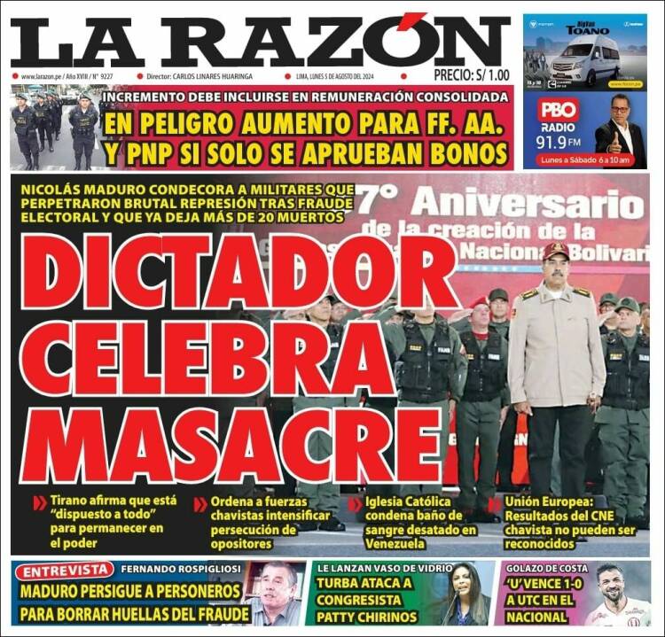 Portada de La Razón (Per&uacute;)