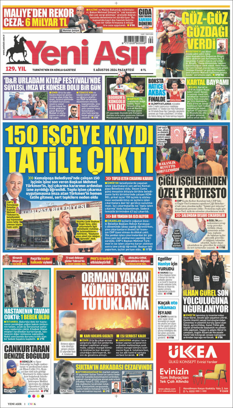 Portada de Yeni Asır (Turqu&iacute;a)