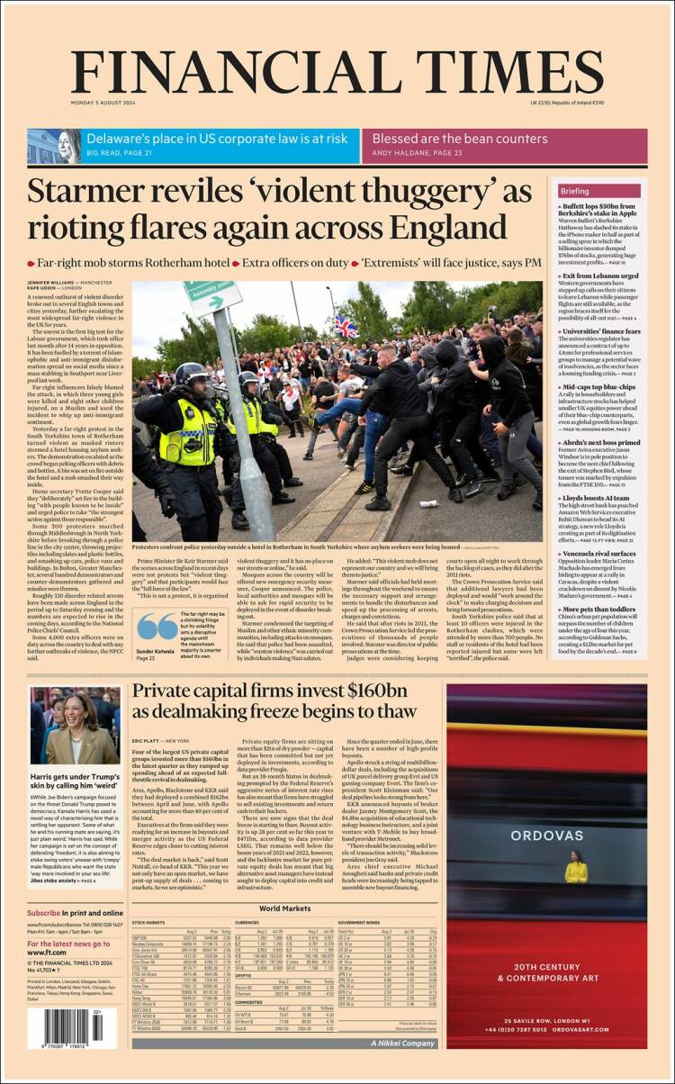 Portada de Financial Times (Reino Unido)
