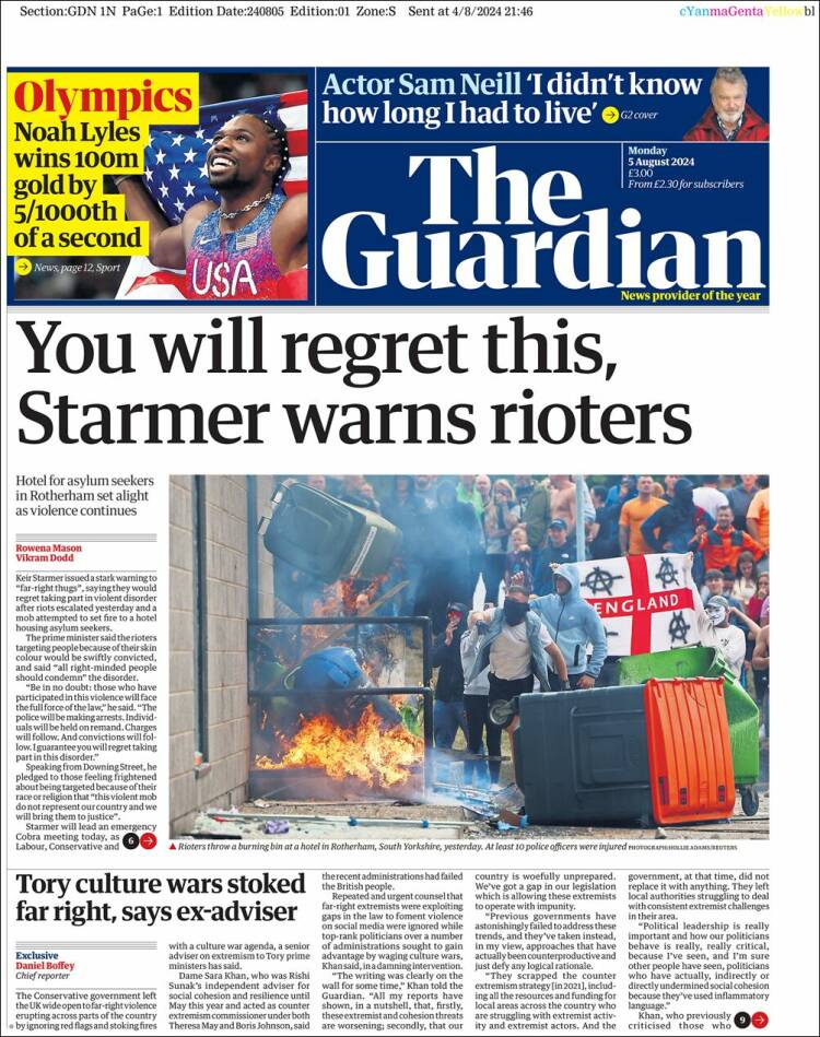 Portada de The Guardian (Reino Unido)