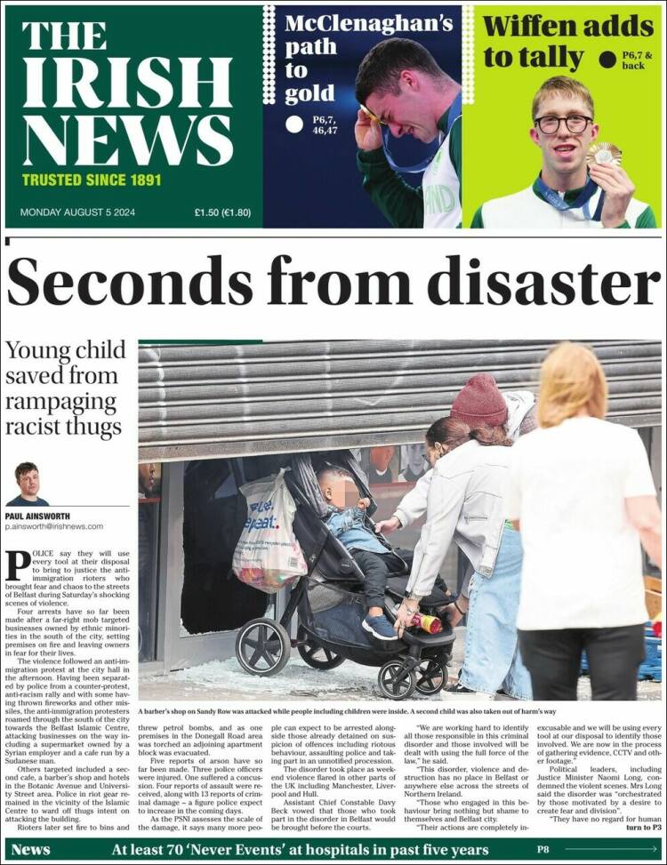 Portada de Irish News (Reino Unido)