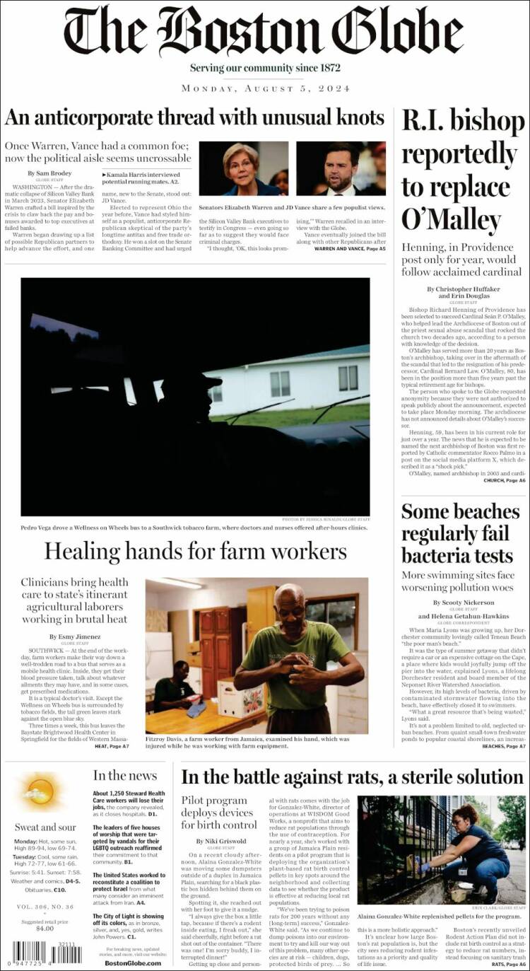 Portada de Boston Globe (USA)