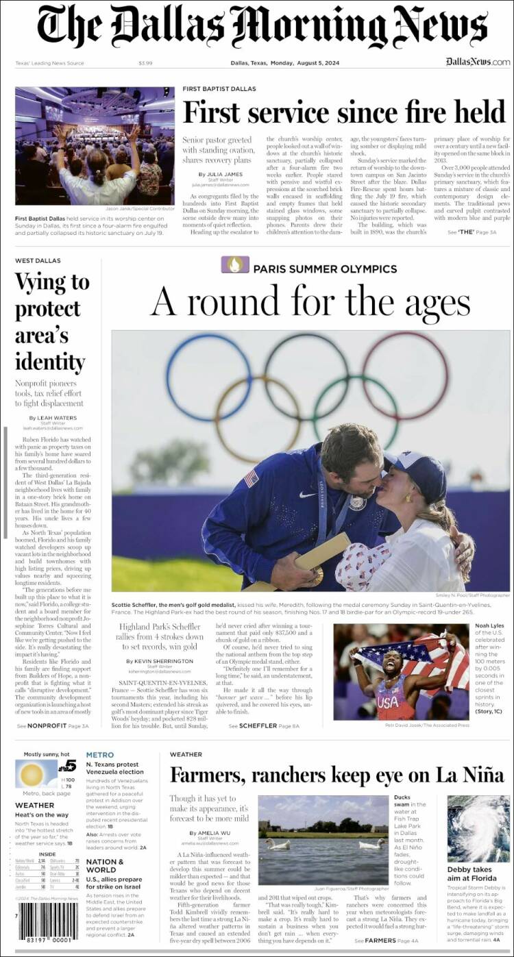 Portada de Dallas Morning News (USA)