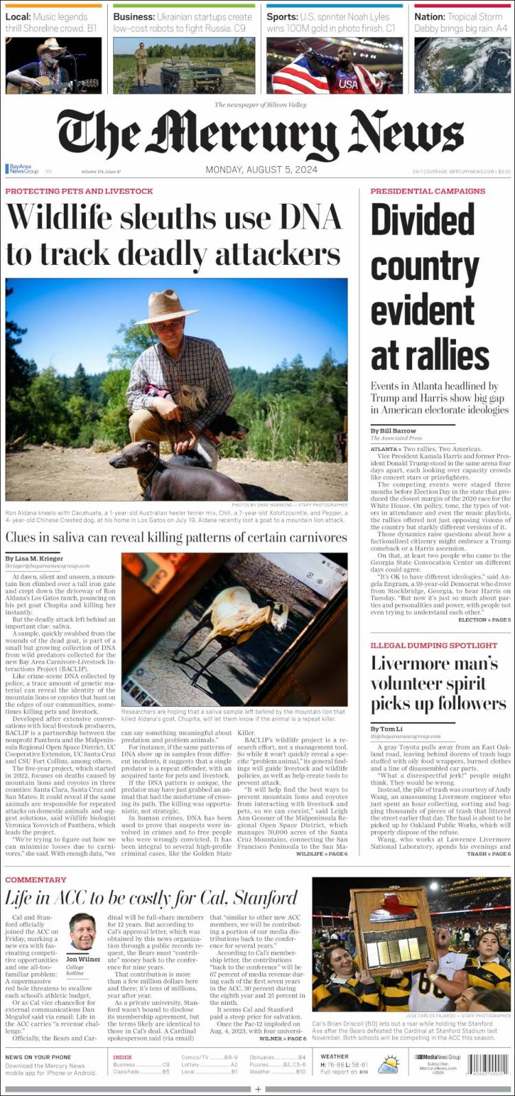 Portada de San Jose Mercury News (USA)