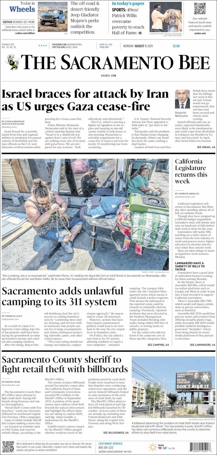 Portada de The Sacramento Bee (USA)