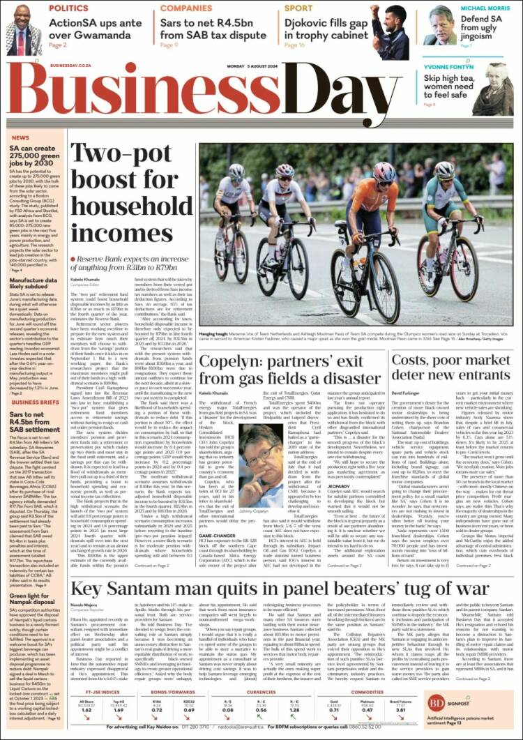 Portada de Business Day (Sud&aacute;frica)