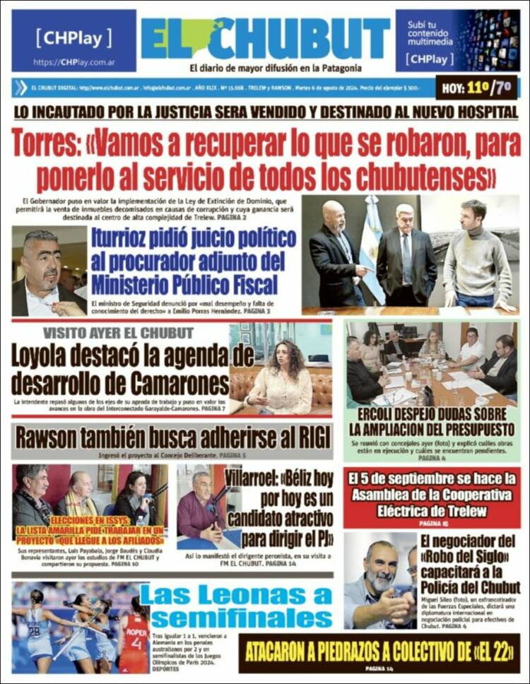 Portada de El Chubut (Argentina)