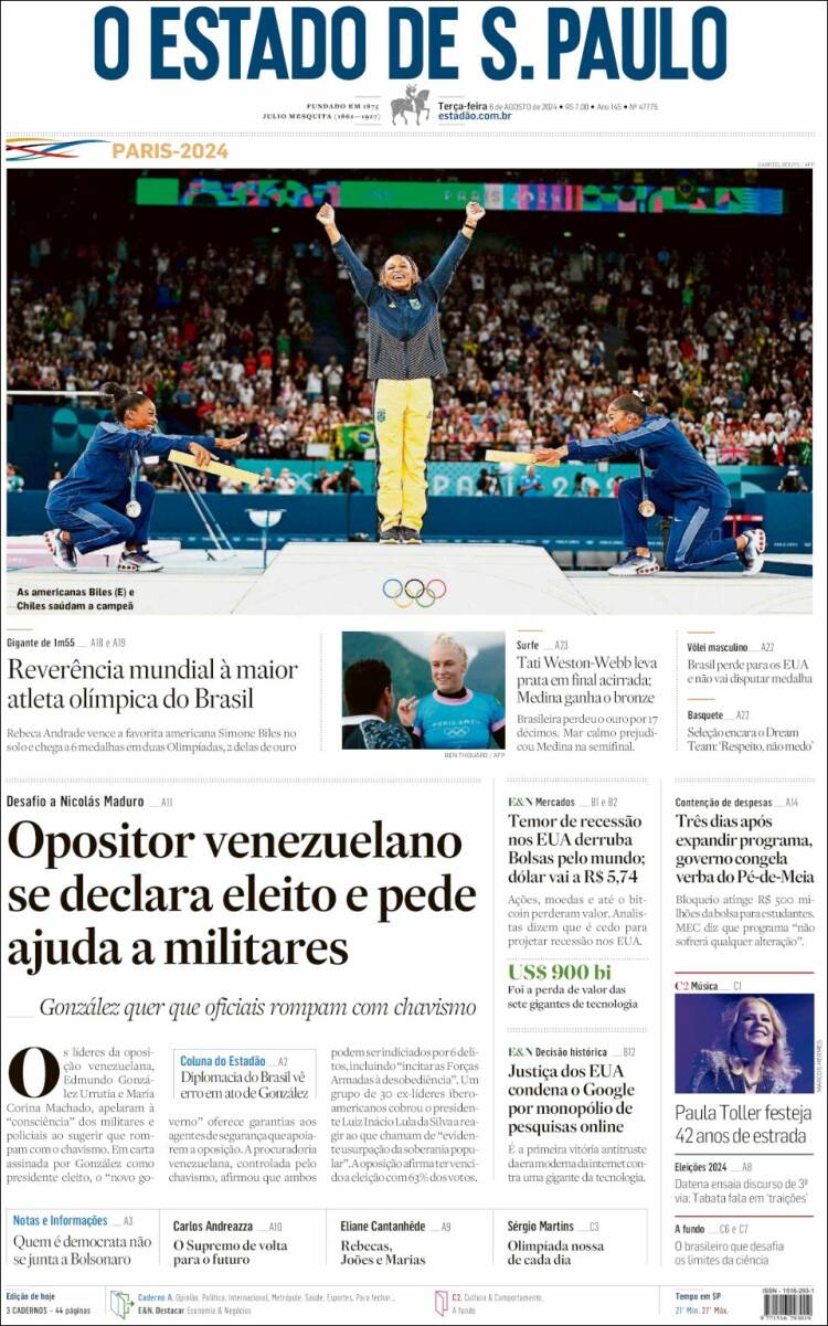 Portada de O Estado de São Paulo (Brasil)