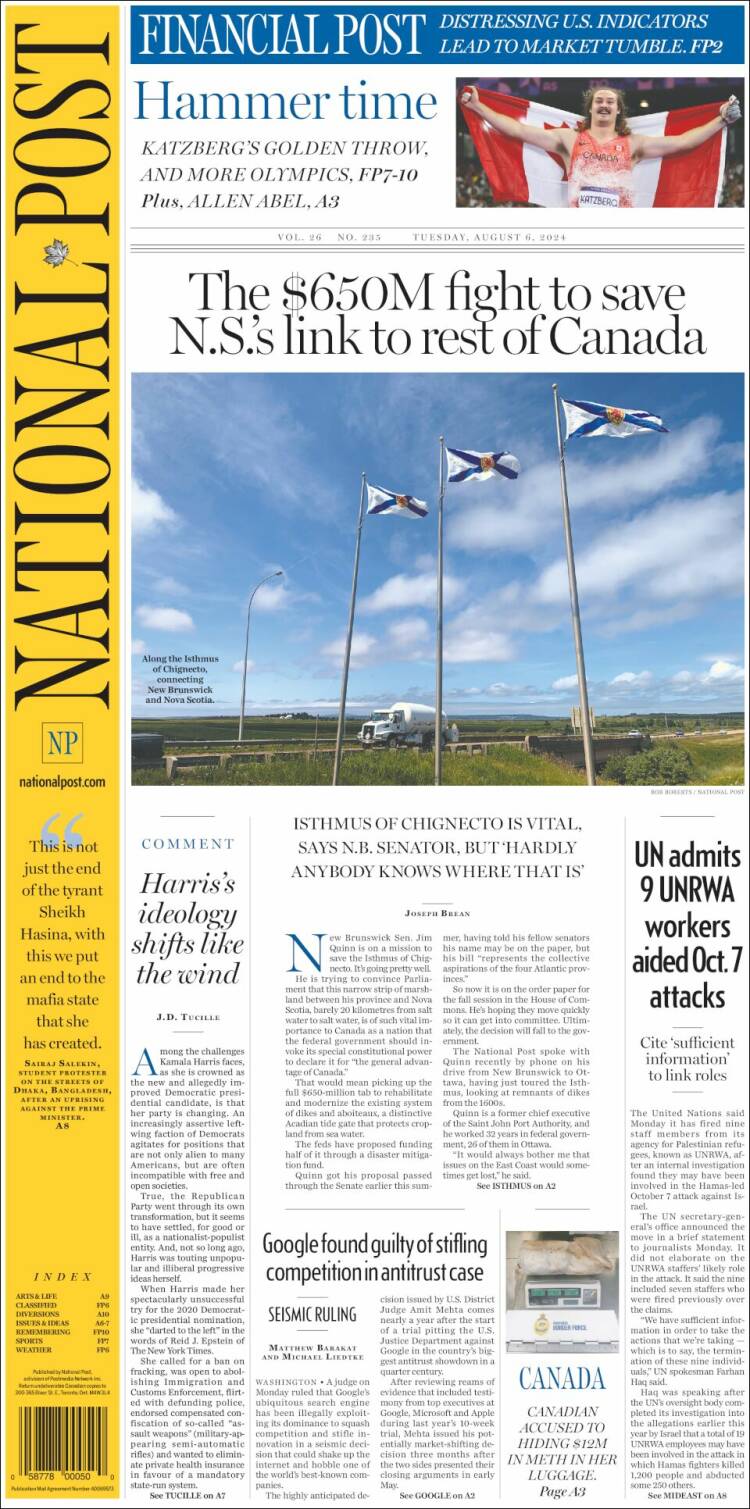 Portada de The National Post (Canadá)