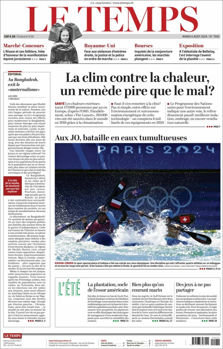 Portada de Le Matin (Suiza)