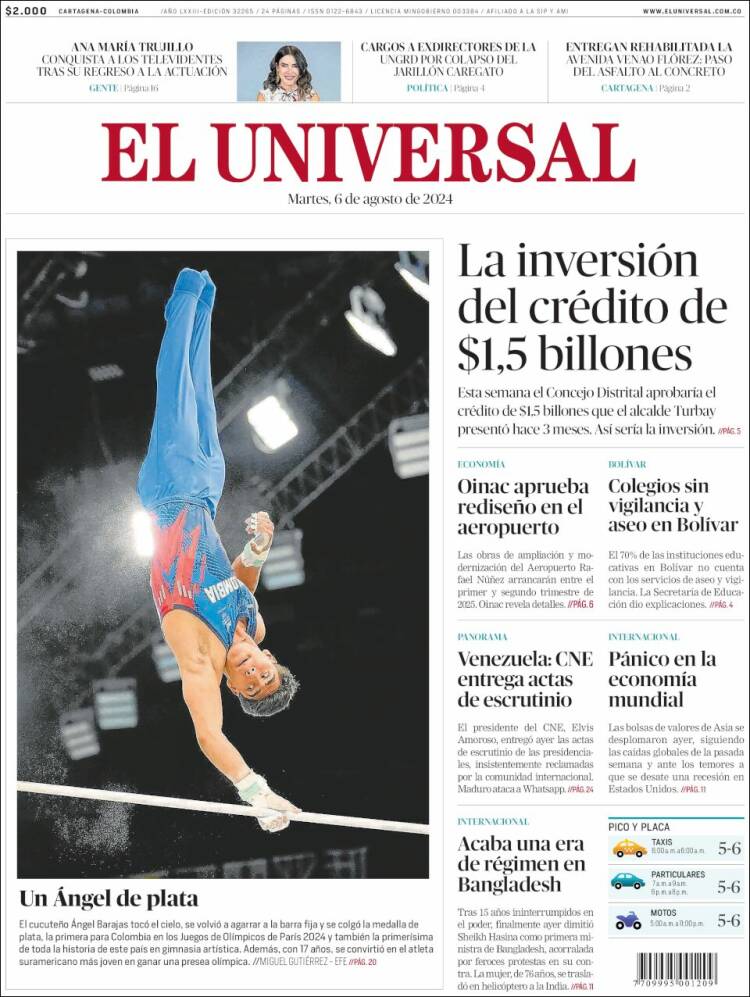 Portada de El Universal (Colombia)