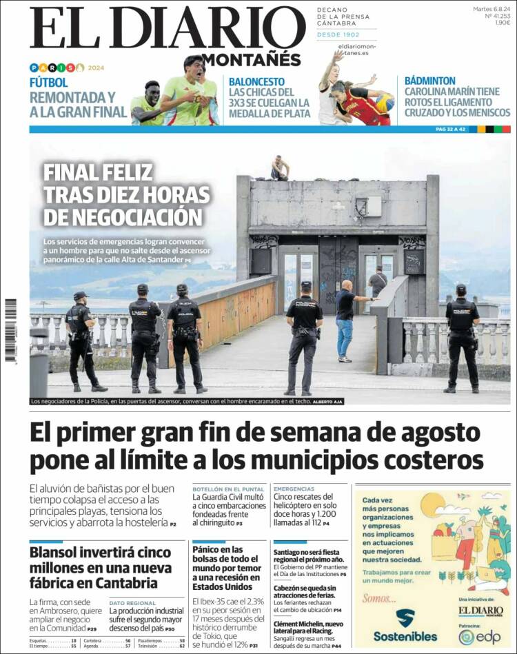 Portada de El Diario Montañés (España)