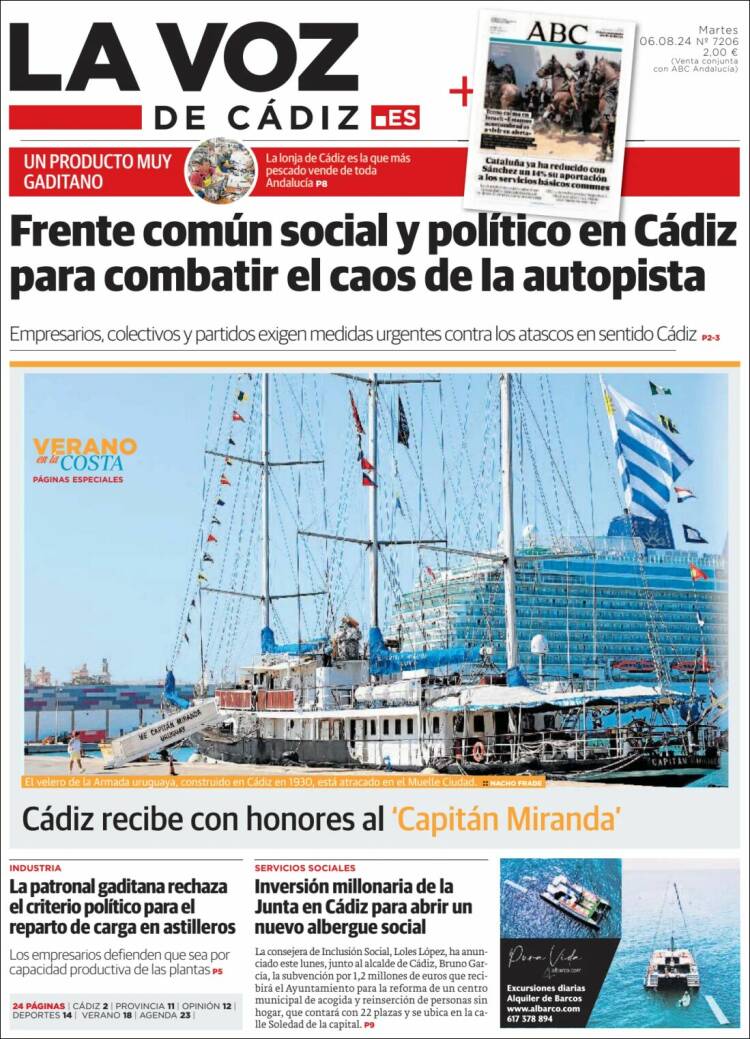 Portada de La Voz de Cádiz (España)