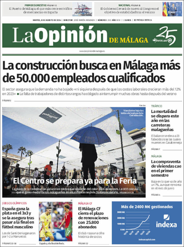 Portada de La Opinión de Málaga (España)