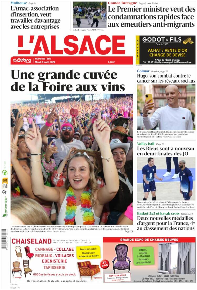 Portada de Journal L'Alsace (Francia)