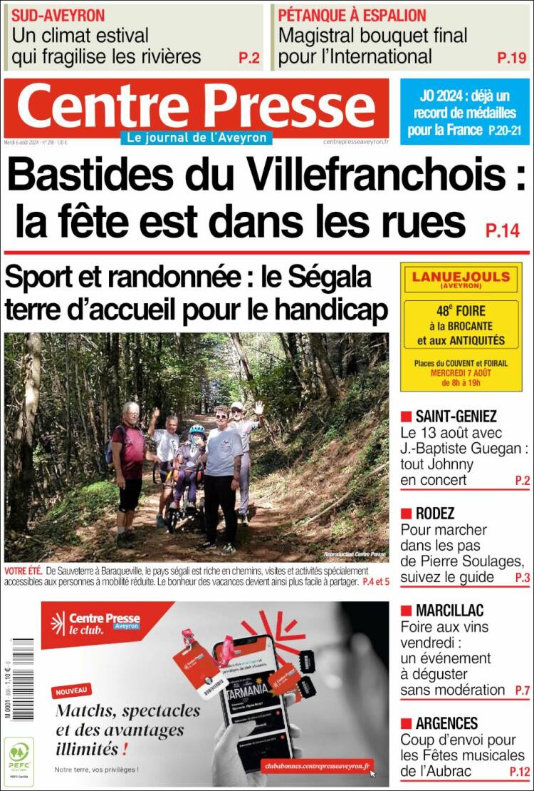 Portada de Centre Presse (Francia)
