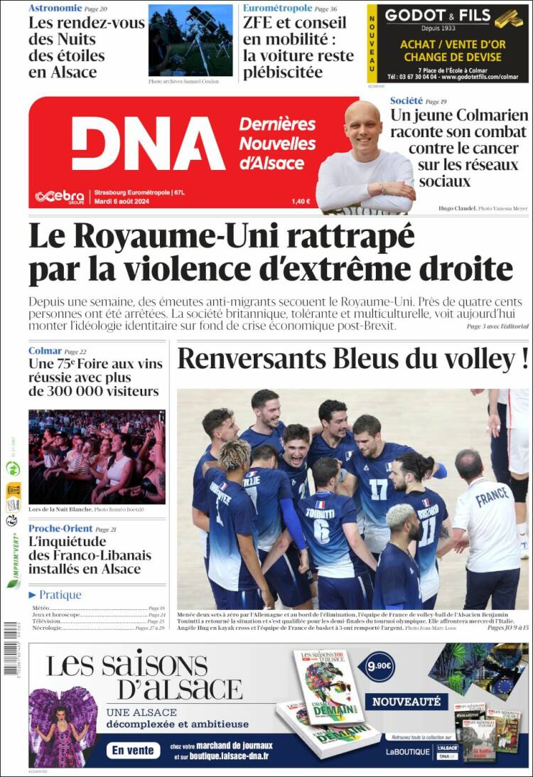 Portada de Les Dernières Nouvelles d'Alsace (Francia)