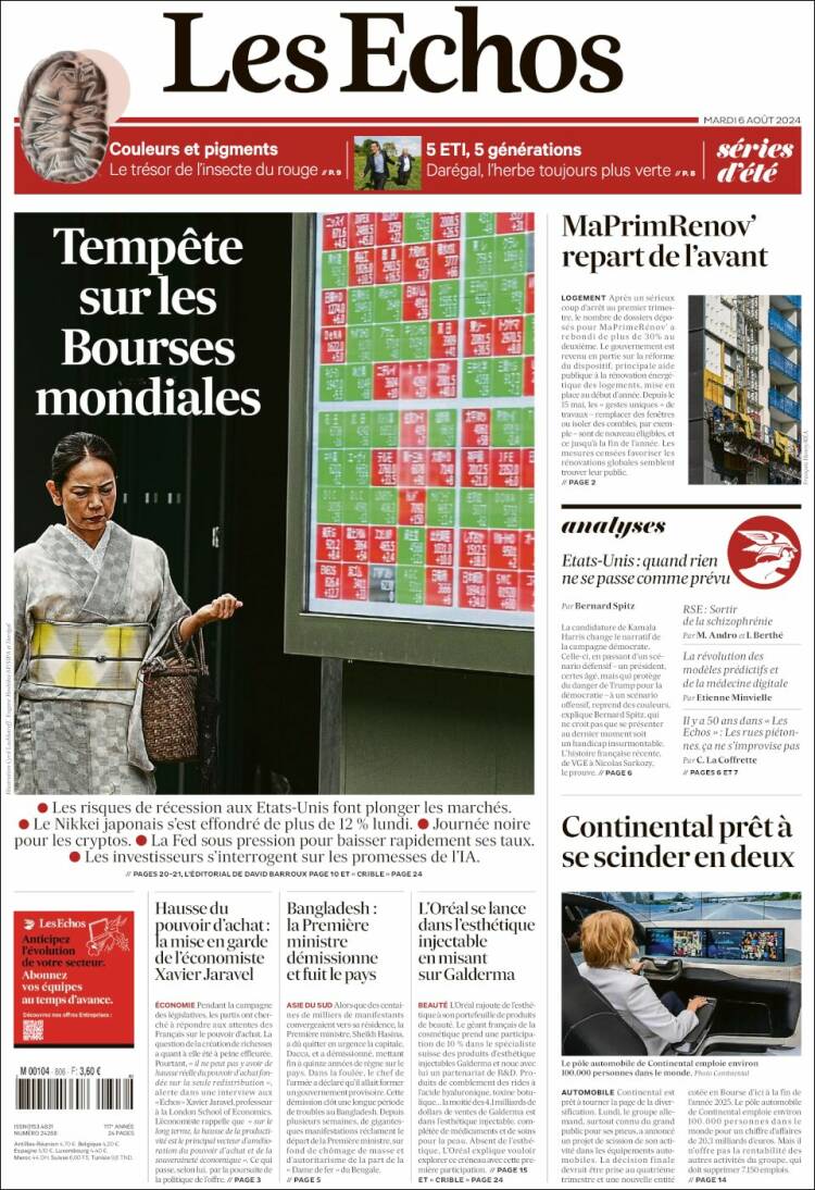 Portada de Les Echos (Francia)