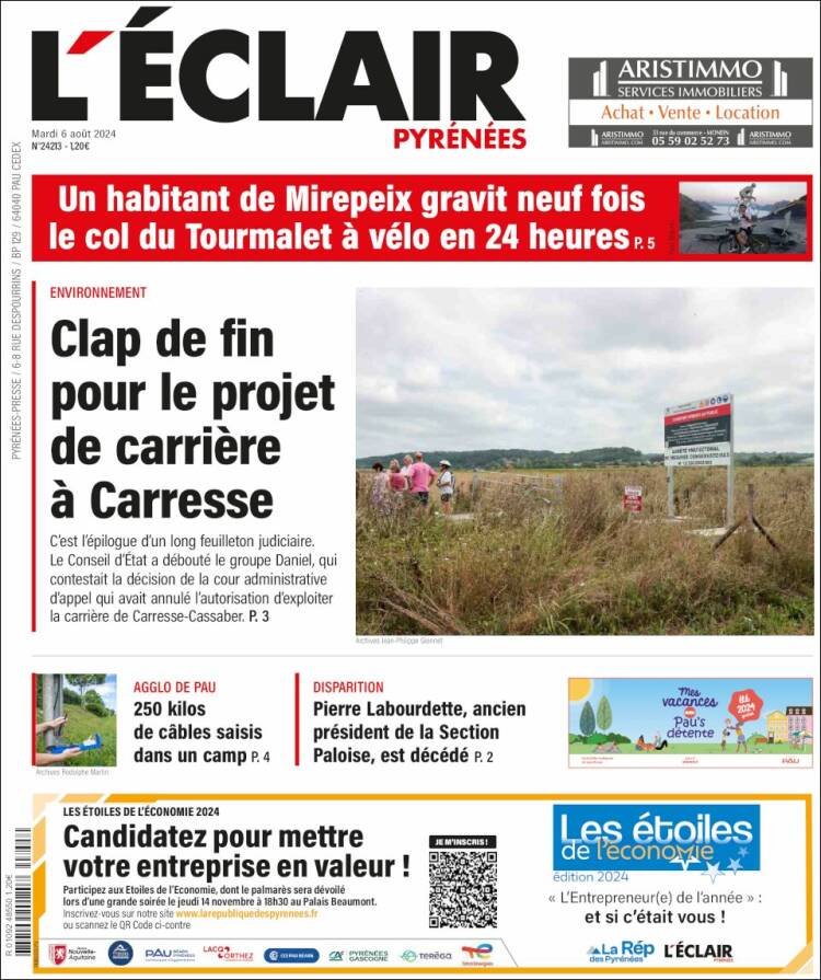Portada de L'Eclair des Pyrénées (Francia)