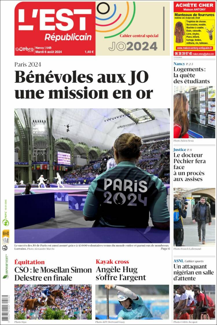 Portada de L'Est Republicain (Francia)