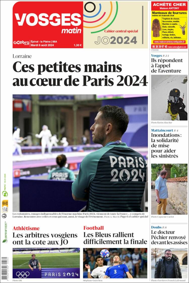 Portada de Vosges Matin (Francia)
