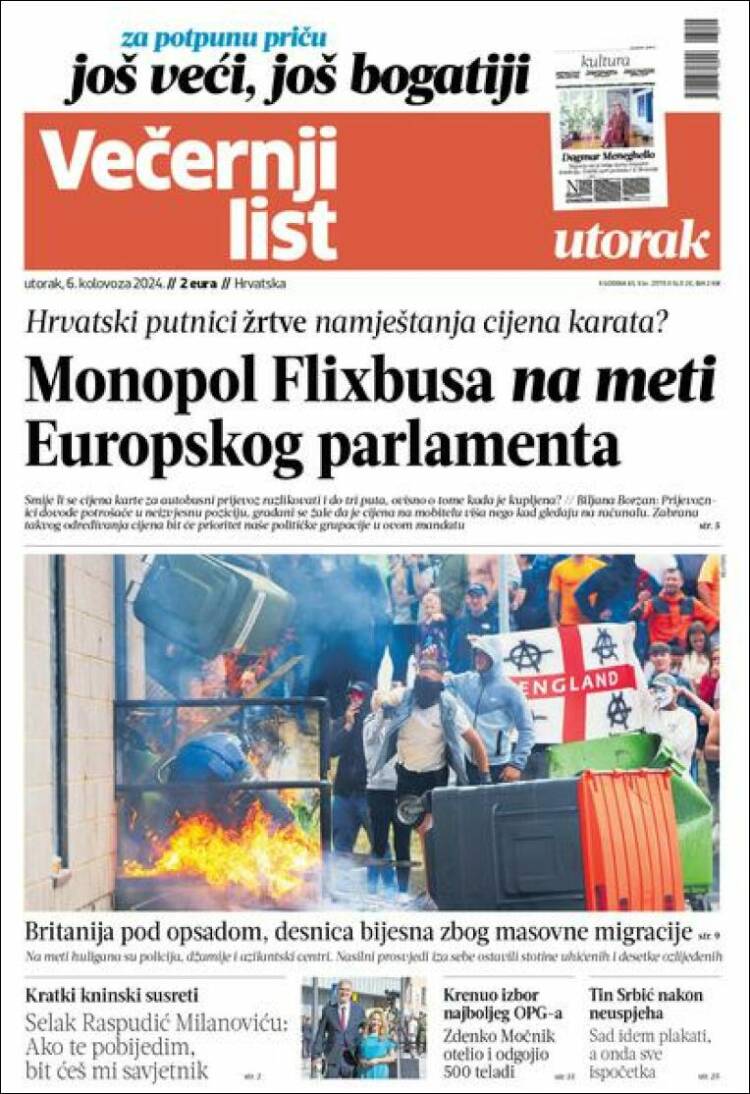 Portada de Večernji (Croacia)