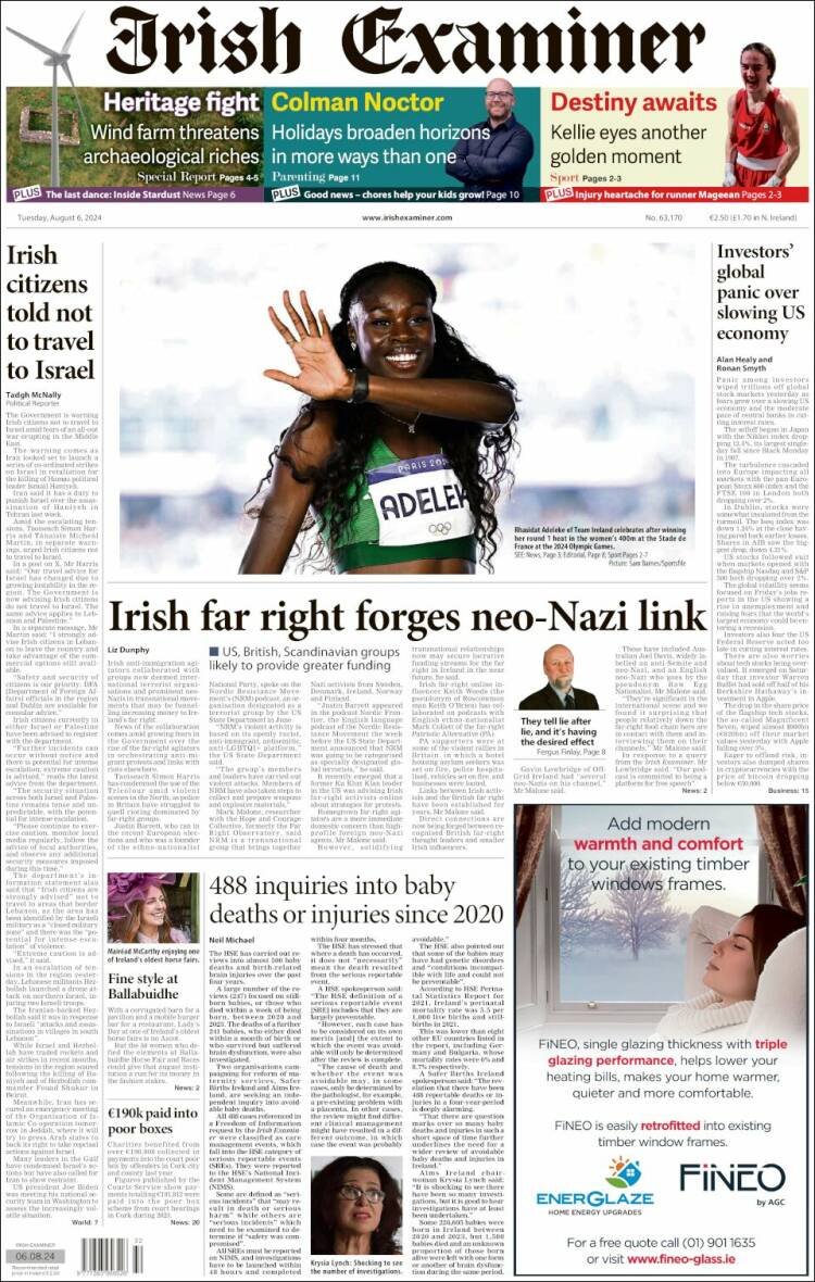 Portada de Irish Examiner (Irlanda)
