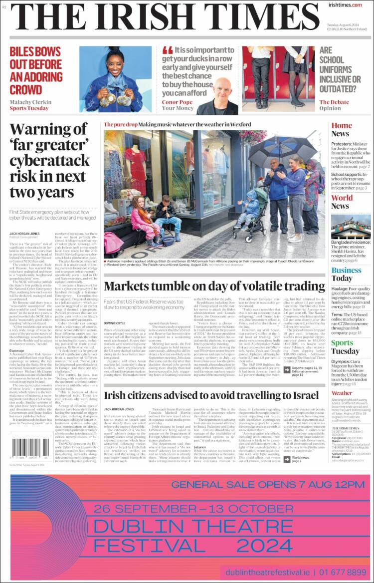 Portada de Irish Times (Irlanda)