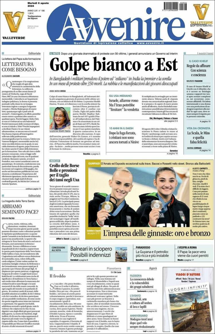 Portada de Avvenire (Italia)